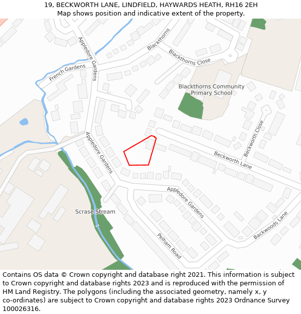 19, BECKWORTH LANE, LINDFIELD, HAYWARDS HEATH, RH16 2EH: Location map and indicative extent of plot