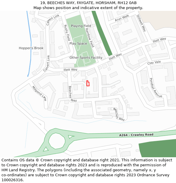 19, BEECHES WAY, FAYGATE, HORSHAM, RH12 0AB: Location map and indicative extent of plot