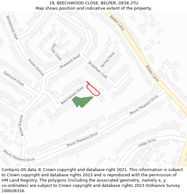 19, BEECHWOOD CLOSE, BELPER, DE56 2TU: Location map and indicative extent of plot