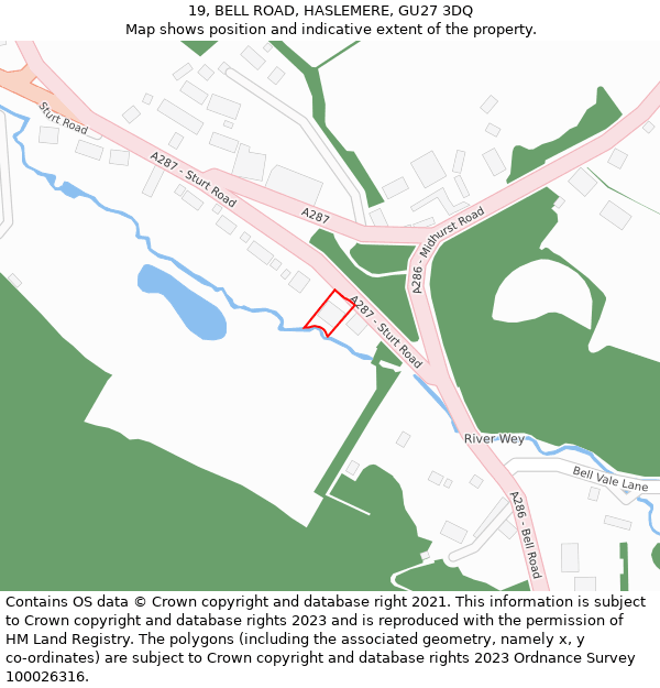 19, BELL ROAD, HASLEMERE, GU27 3DQ: Location map and indicative extent of plot