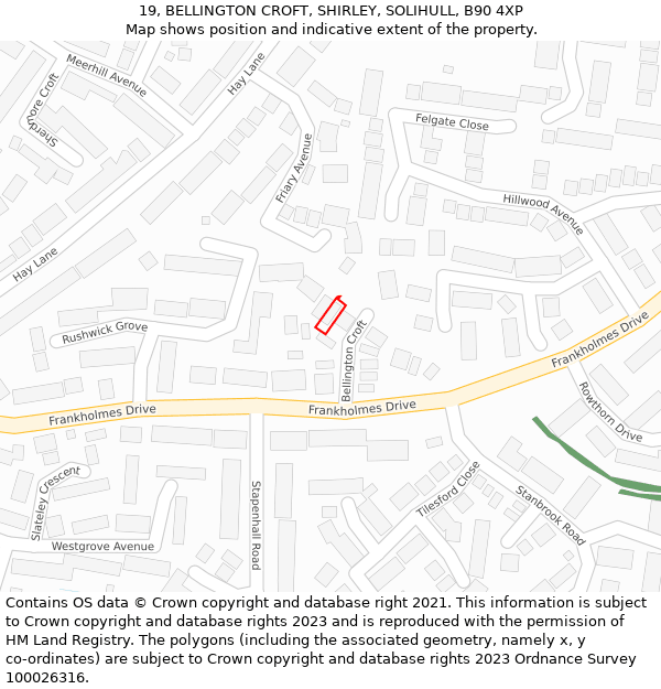 19, BELLINGTON CROFT, SHIRLEY, SOLIHULL, B90 4XP: Location map and indicative extent of plot