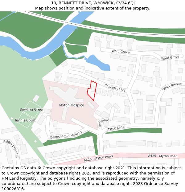 19, BENNETT DRIVE, WARWICK, CV34 6QJ: Location map and indicative extent of plot