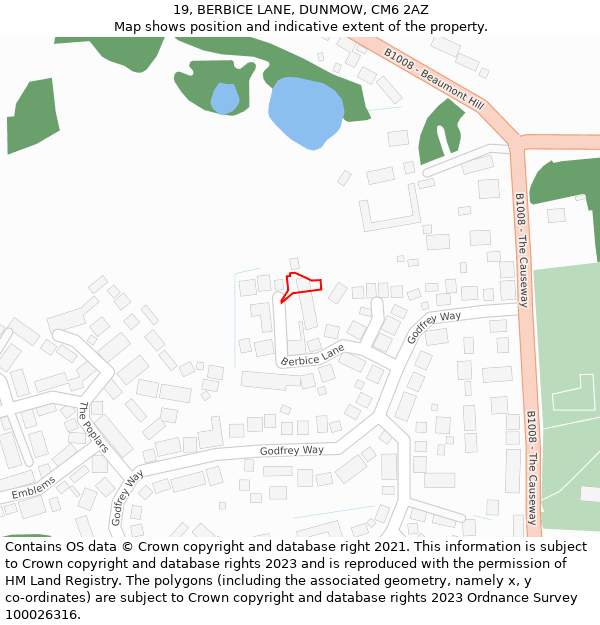 19, BERBICE LANE, DUNMOW, CM6 2AZ: Location map and indicative extent of plot