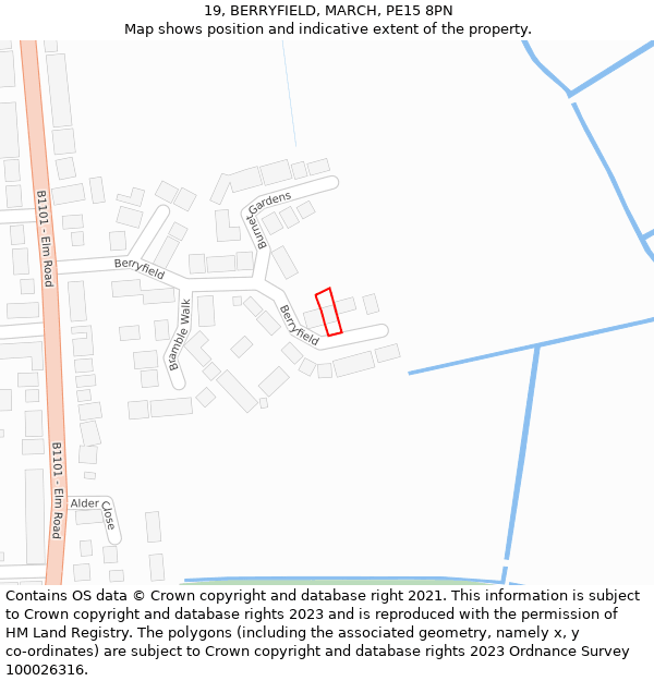 19, BERRYFIELD, MARCH, PE15 8PN: Location map and indicative extent of plot