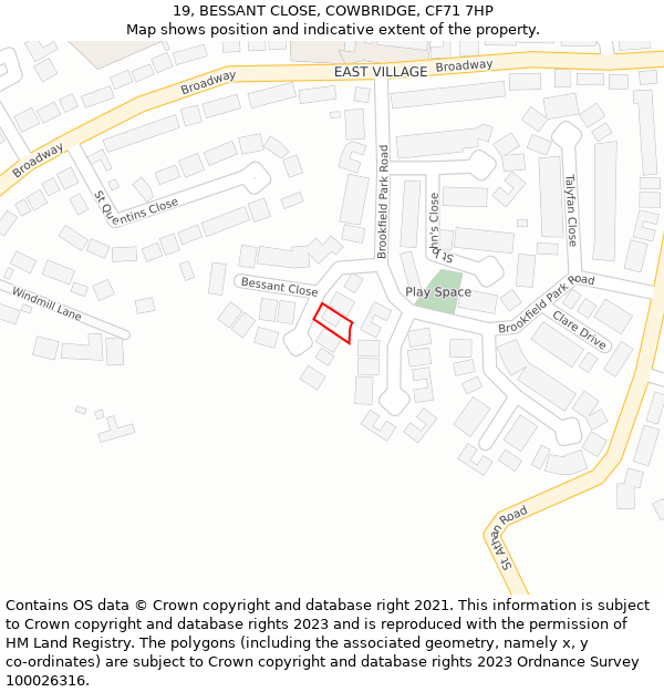 19, BESSANT CLOSE, COWBRIDGE, CF71 7HP: Location map and indicative extent of plot