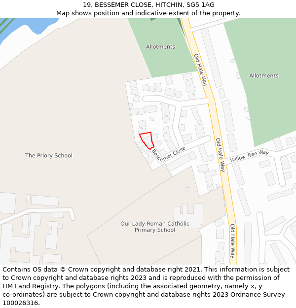 19, BESSEMER CLOSE, HITCHIN, SG5 1AG: Location map and indicative extent of plot