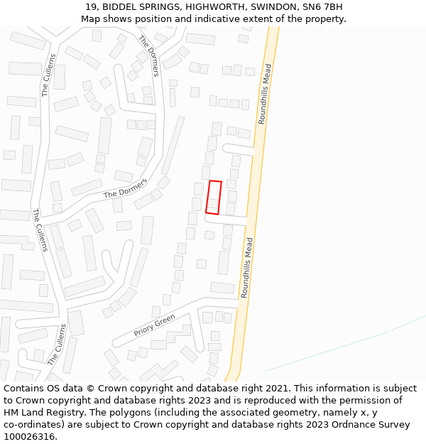 19, BIDDEL SPRINGS, HIGHWORTH, SWINDON, SN6 7BH: Location map and indicative extent of plot