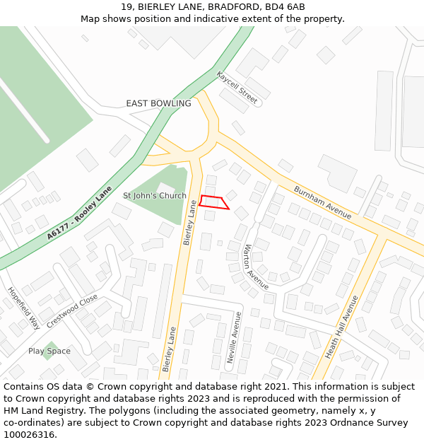 19, BIERLEY LANE, BRADFORD, BD4 6AB: Location map and indicative extent of plot