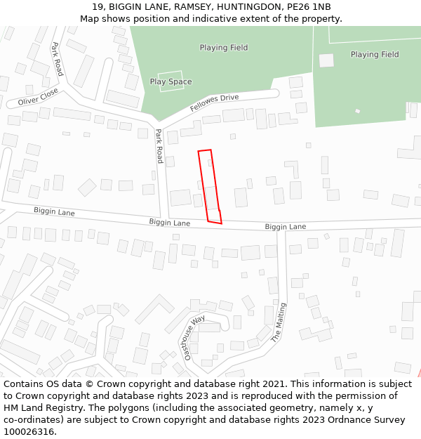 19, BIGGIN LANE, RAMSEY, HUNTINGDON, PE26 1NB: Location map and indicative extent of plot