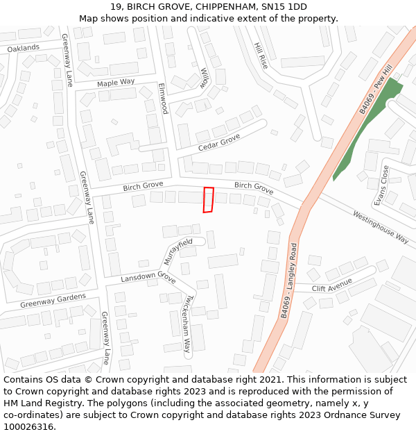 19, BIRCH GROVE, CHIPPENHAM, SN15 1DD: Location map and indicative extent of plot