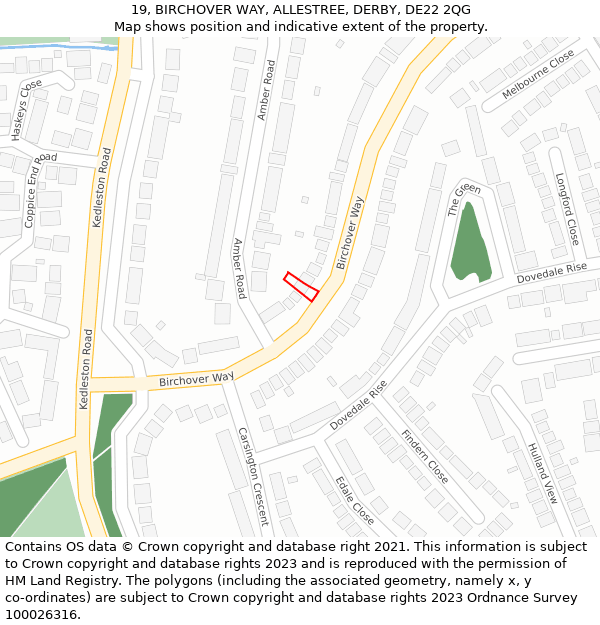 19, BIRCHOVER WAY, ALLESTREE, DERBY, DE22 2QG: Location map and indicative extent of plot