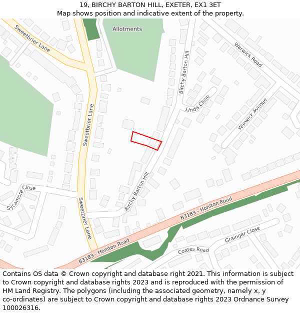 19, BIRCHY BARTON HILL, EXETER, EX1 3ET: Location map and indicative extent of plot