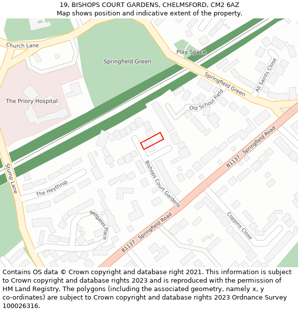 19, BISHOPS COURT GARDENS, CHELMSFORD, CM2 6AZ: Location map and indicative extent of plot