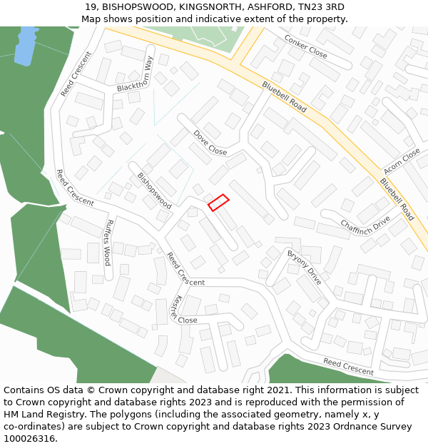 19, BISHOPSWOOD, KINGSNORTH, ASHFORD, TN23 3RD: Location map and indicative extent of plot