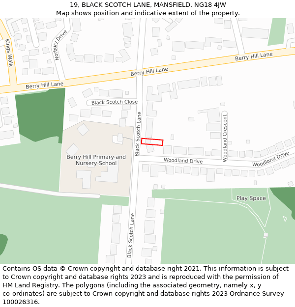 19, BLACK SCOTCH LANE, MANSFIELD, NG18 4JW: Location map and indicative extent of plot