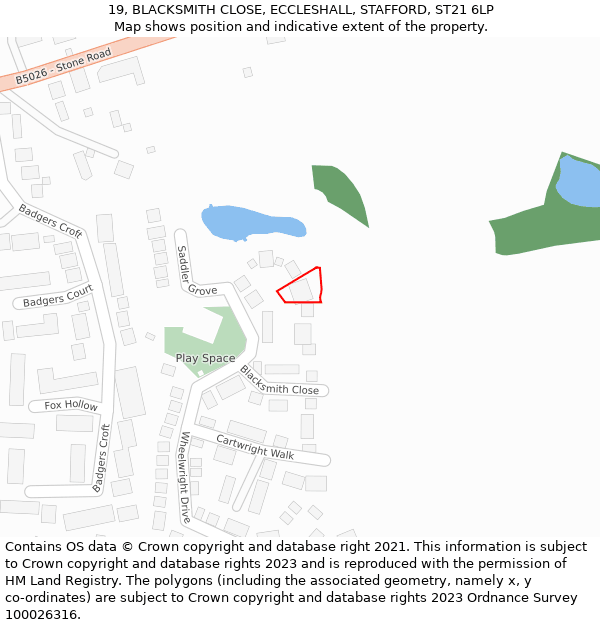 19, BLACKSMITH CLOSE, ECCLESHALL, STAFFORD, ST21 6LP: Location map and indicative extent of plot