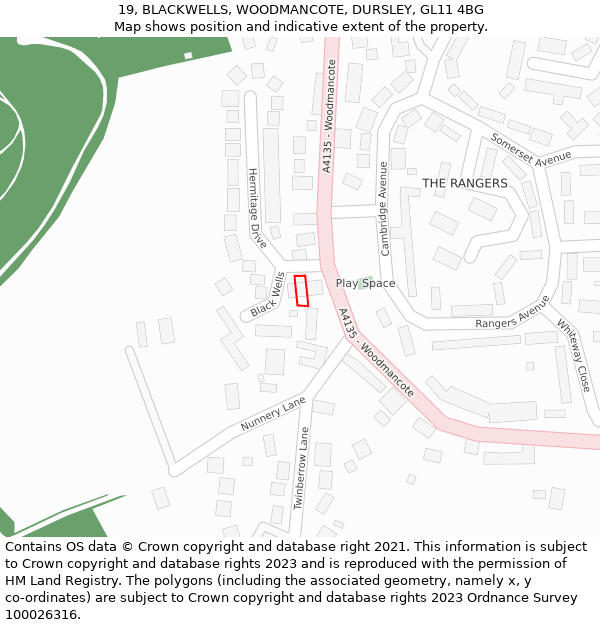 19, BLACKWELLS, WOODMANCOTE, DURSLEY, GL11 4BG: Location map and indicative extent of plot