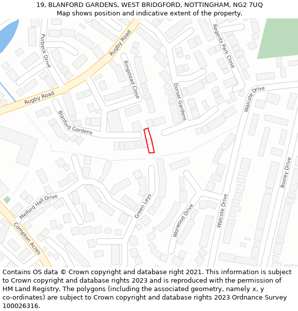 19, BLANFORD GARDENS, WEST BRIDGFORD, NOTTINGHAM, NG2 7UQ: Location map and indicative extent of plot