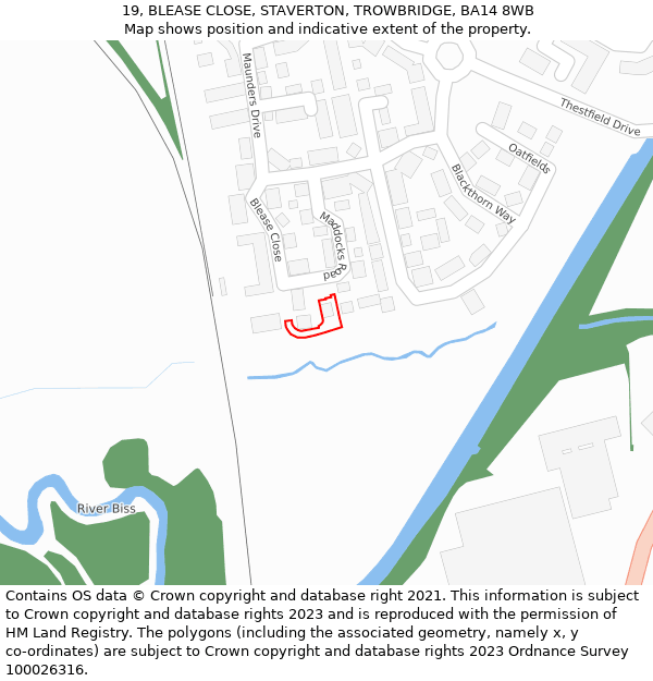 19, BLEASE CLOSE, STAVERTON, TROWBRIDGE, BA14 8WB: Location map and indicative extent of plot