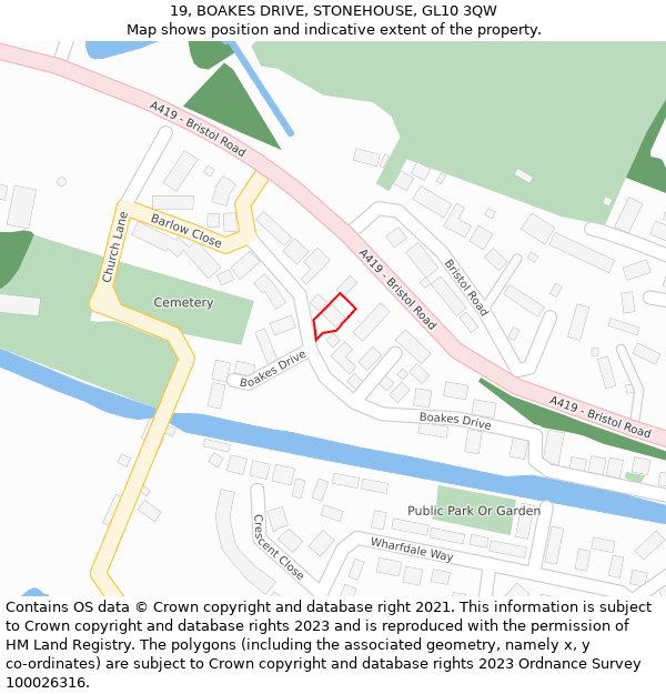 19, BOAKES DRIVE, STONEHOUSE, GL10 3QW: Location map and indicative extent of plot