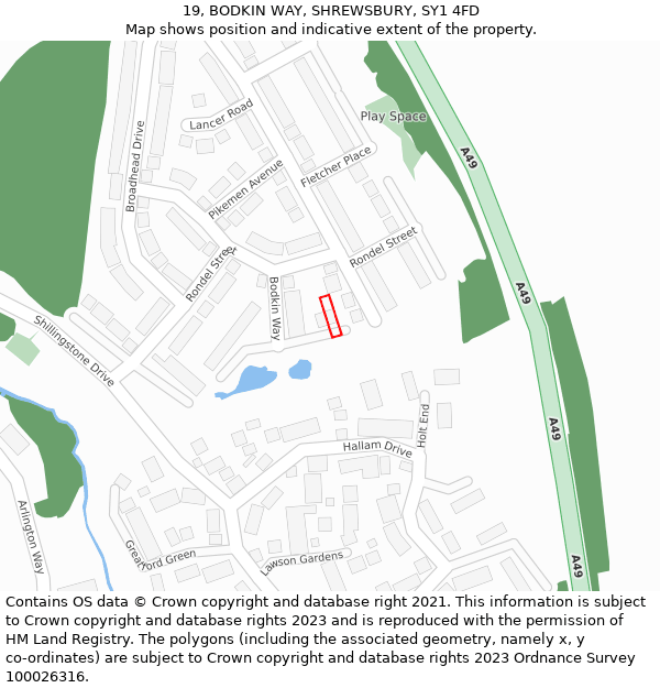 19, BODKIN WAY, SHREWSBURY, SY1 4FD: Location map and indicative extent of plot