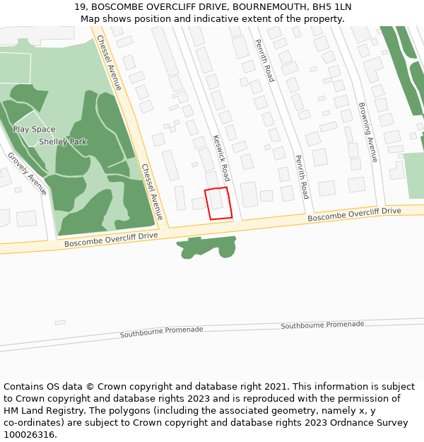 19, BOSCOMBE OVERCLIFF DRIVE, BOURNEMOUTH, BH5 1LN: Location map and indicative extent of plot