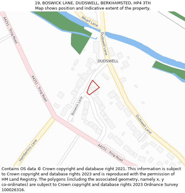 19, BOSWICK LANE, DUDSWELL, BERKHAMSTED, HP4 3TH: Location map and indicative extent of plot