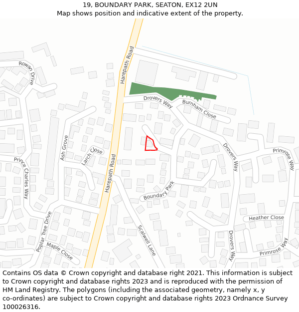 19, BOUNDARY PARK, SEATON, EX12 2UN: Location map and indicative extent of plot