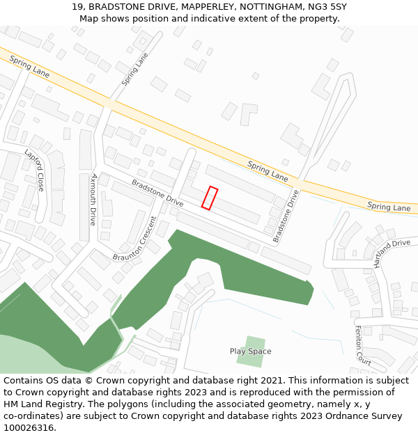 19, BRADSTONE DRIVE, MAPPERLEY, NOTTINGHAM, NG3 5SY: Location map and indicative extent of plot