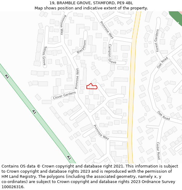 19, BRAMBLE GROVE, STAMFORD, PE9 4BL: Location map and indicative extent of plot