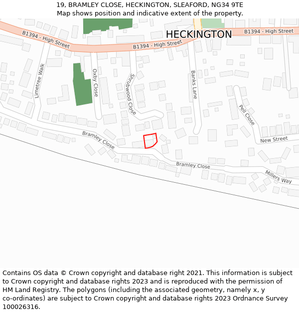 19, BRAMLEY CLOSE, HECKINGTON, SLEAFORD, NG34 9TE: Location map and indicative extent of plot