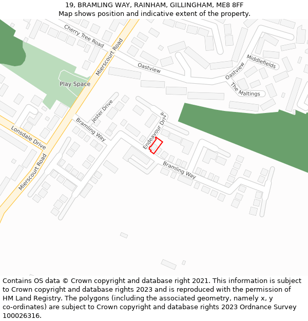 19, BRAMLING WAY, RAINHAM, GILLINGHAM, ME8 8FF: Location map and indicative extent of plot