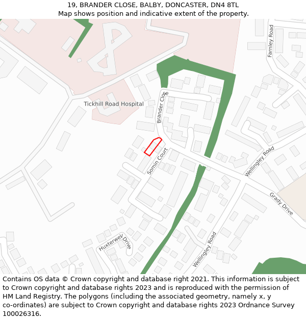 19, BRANDER CLOSE, BALBY, DONCASTER, DN4 8TL: Location map and indicative extent of plot