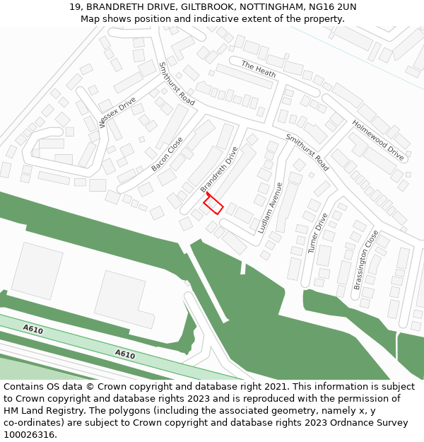 19, BRANDRETH DRIVE, GILTBROOK, NOTTINGHAM, NG16 2UN: Location map and indicative extent of plot