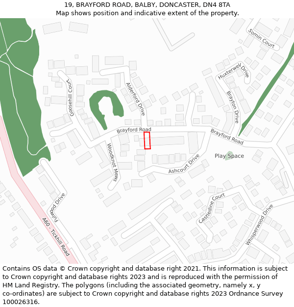 19, BRAYFORD ROAD, BALBY, DONCASTER, DN4 8TA: Location map and indicative extent of plot