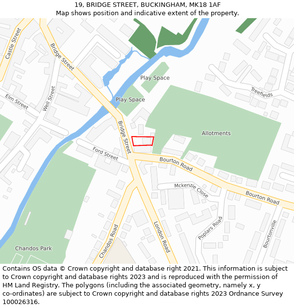 19, BRIDGE STREET, BUCKINGHAM, MK18 1AF: Location map and indicative extent of plot