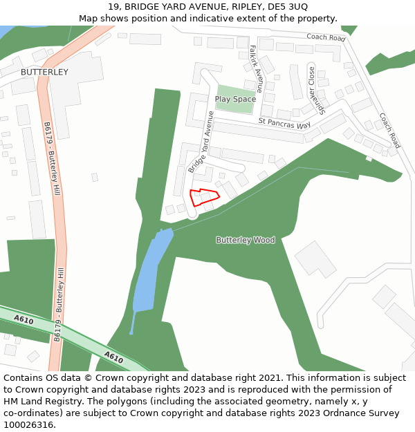 19, BRIDGE YARD AVENUE, RIPLEY, DE5 3UQ: Location map and indicative extent of plot