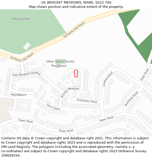 19, BROCKET MEADOWS, WARE, SG12 7SG: Location map and indicative extent of plot