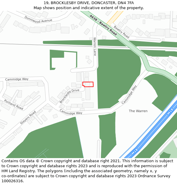 19, BROCKLESBY DRIVE, DONCASTER, DN4 7FA: Location map and indicative extent of plot