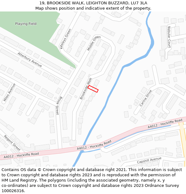 19, BROOKSIDE WALK, LEIGHTON BUZZARD, LU7 3LA: Location map and indicative extent of plot