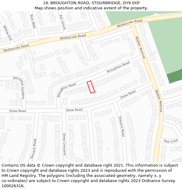 19, BROUGHTON ROAD, STOURBRIDGE, DY9 0XP: Location map and indicative extent of plot