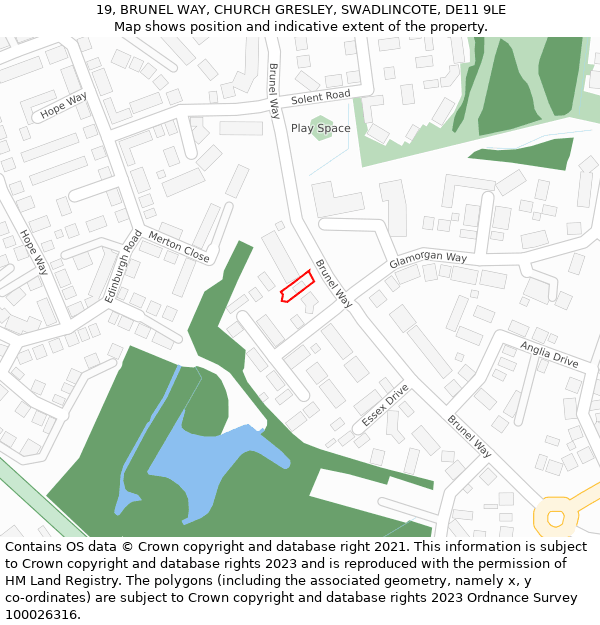19, BRUNEL WAY, CHURCH GRESLEY, SWADLINCOTE, DE11 9LE: Location map and indicative extent of plot