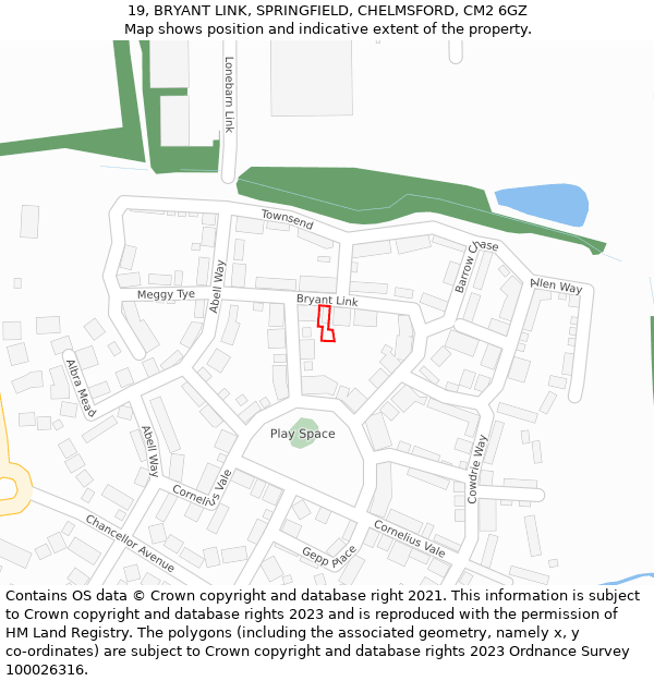 19, BRYANT LINK, SPRINGFIELD, CHELMSFORD, CM2 6GZ: Location map and indicative extent of plot