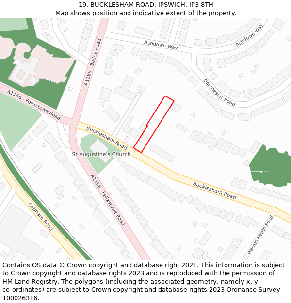 19, BUCKLESHAM ROAD, IPSWICH, IP3 8TH: Location map and indicative extent of plot