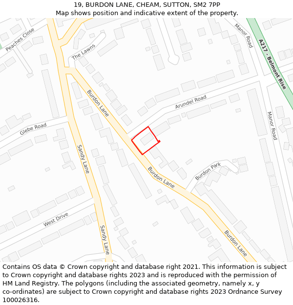 19, BURDON LANE, CHEAM, SUTTON, SM2 7PP: Location map and indicative extent of plot