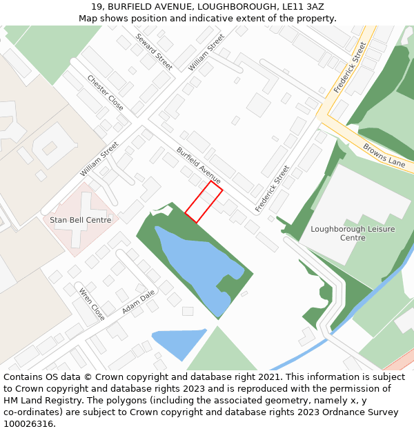 19, BURFIELD AVENUE, LOUGHBOROUGH, LE11 3AZ: Location map and indicative extent of plot
