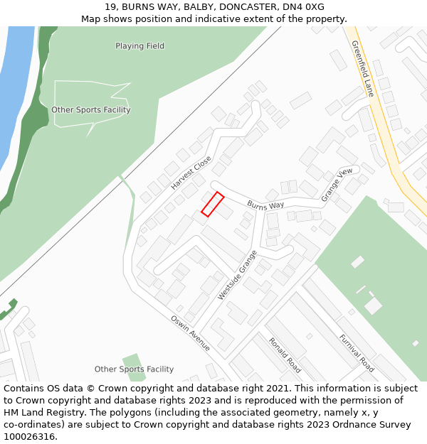 19, BURNS WAY, BALBY, DONCASTER, DN4 0XG: Location map and indicative extent of plot