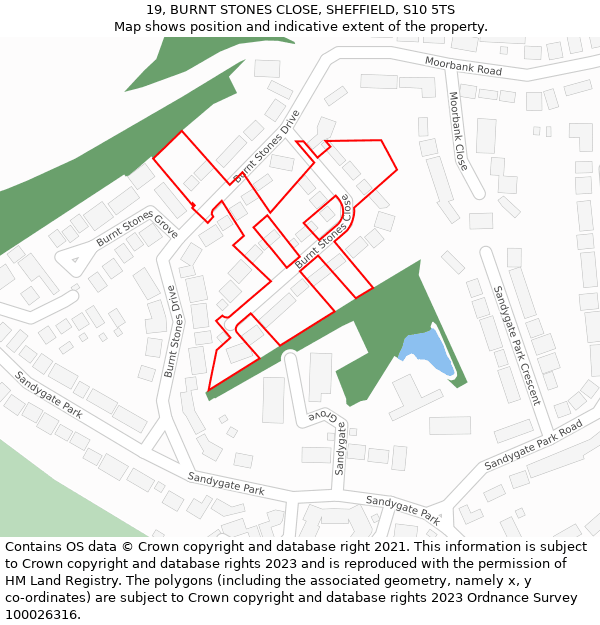 19, BURNT STONES CLOSE, SHEFFIELD, S10 5TS: Location map and indicative extent of plot