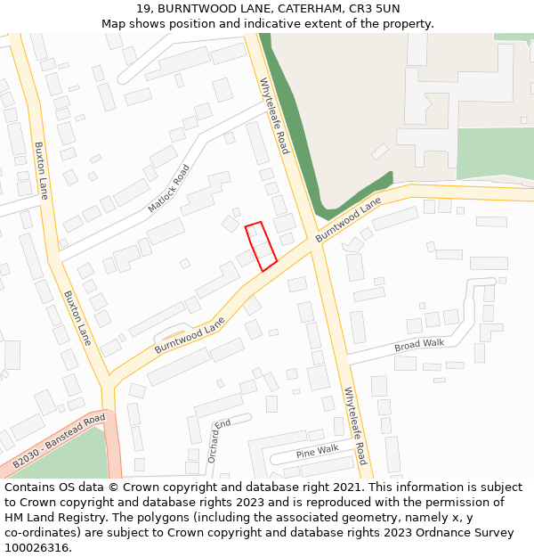 19, BURNTWOOD LANE, CATERHAM, CR3 5UN: Location map and indicative extent of plot