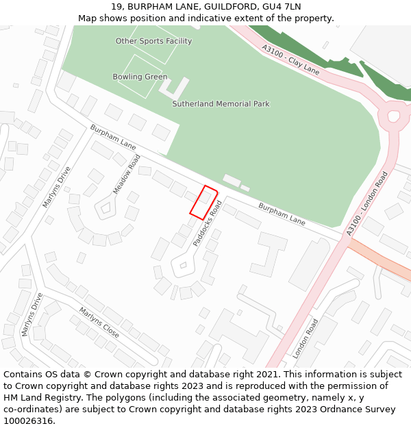 19, BURPHAM LANE, GUILDFORD, GU4 7LN: Location map and indicative extent of plot